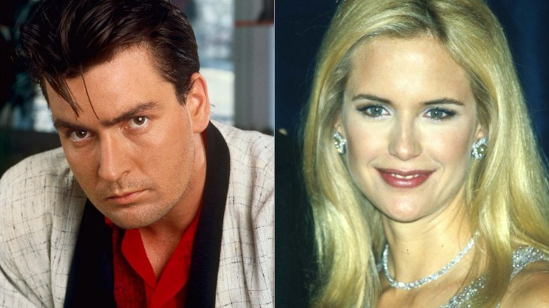 Charlie Sheen and Kelly Preston posing 