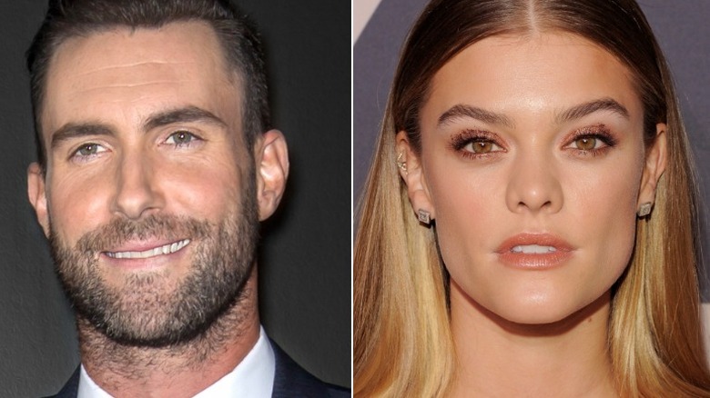 A side by side of Adam Levine and Nina Agdal