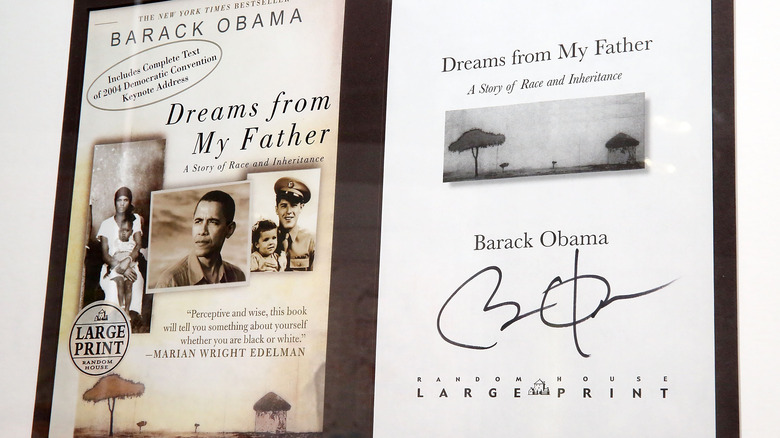 A framed and autographed copy of Dreams from My Father