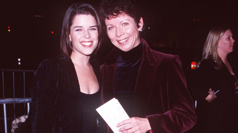 Neve Campbell smiling with her mother