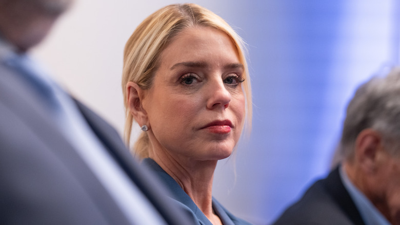 Pam Bondi pictured during a press briefing.
