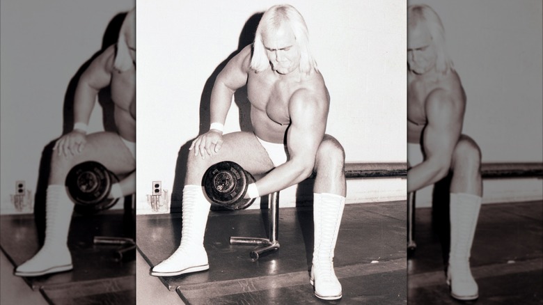 Hulk Hogan lifting weights in the late 1970s