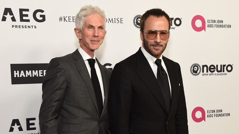 Tom Ford (R) and Richard Buckley celebrating Elton John's 70th Birthday