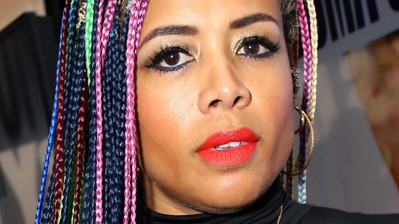 Kelis posing with multi-colored braids