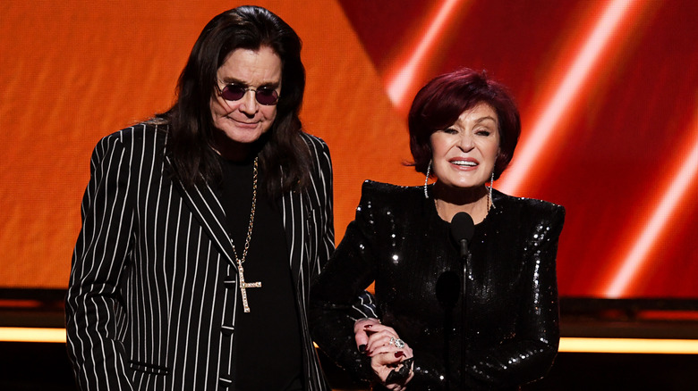 Ozzy and Sharon Osbourne speaking on stage