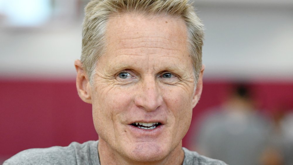 Assistant coach Steve Kerr of the 2019 USA Men's National Team is interviewed during a practice session at the 2019 USA Basketball Men's National Team World Cup minicamp