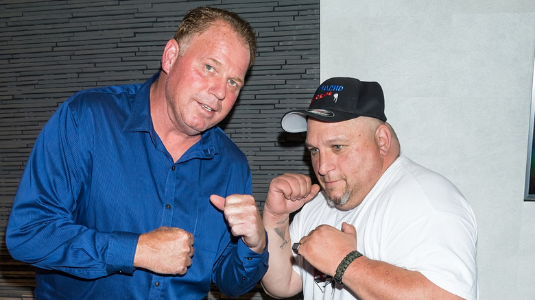 Henry Laun and Thomas Markle, Jr squaring up to promote their boxing match
