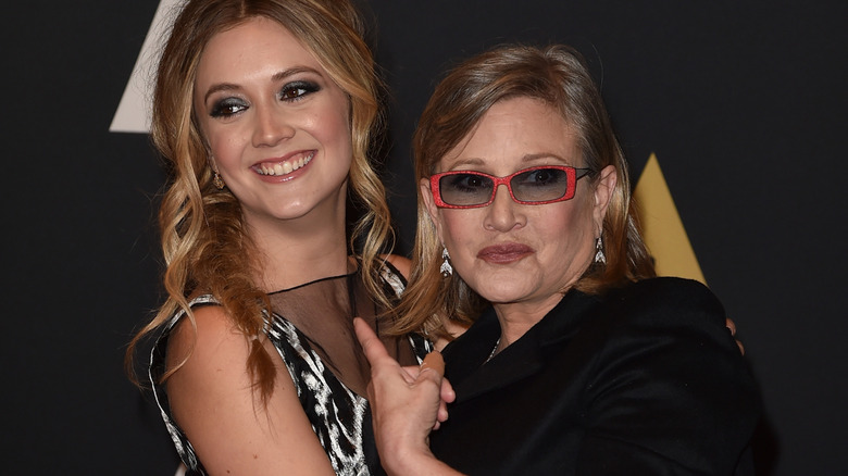 Carrie Fisher and Billie Lourd smiling