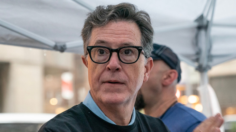Close up of Stephen Colbert while picketing during Writers Guild Strike