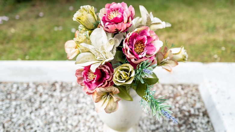 Stock image of flowers on gravesite