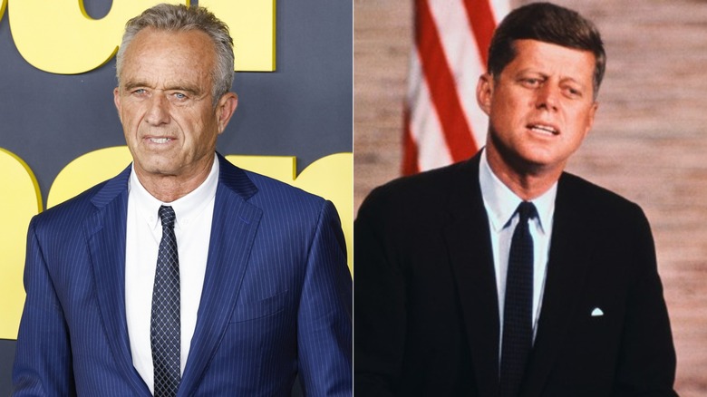 Robert F. Kennedy Jr. smiling and John F. Kennedy speaking