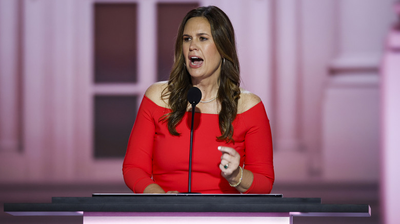 Sarah Huckabee Sanders speaking at the 2024 RNC
