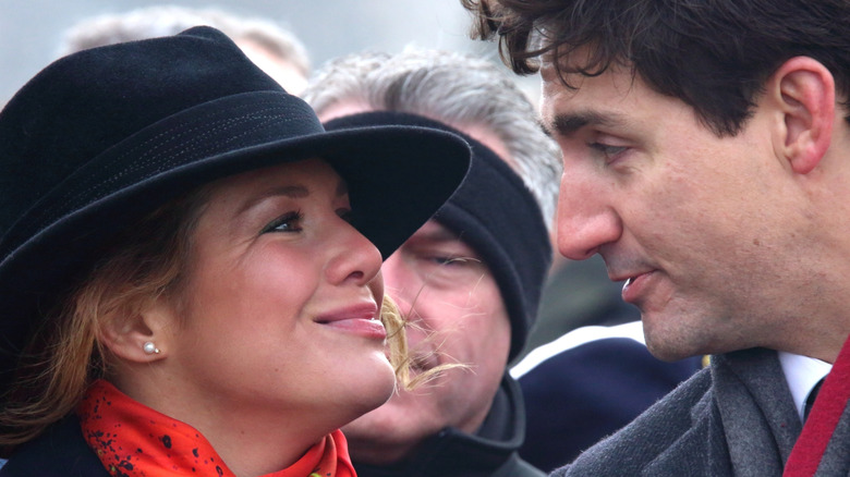 Sophie Gregoire and Justin Trudeau looking at each other