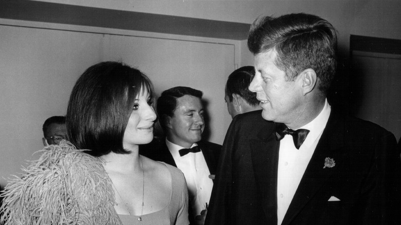 Barbra Streisand meeting president JFK, both speaking