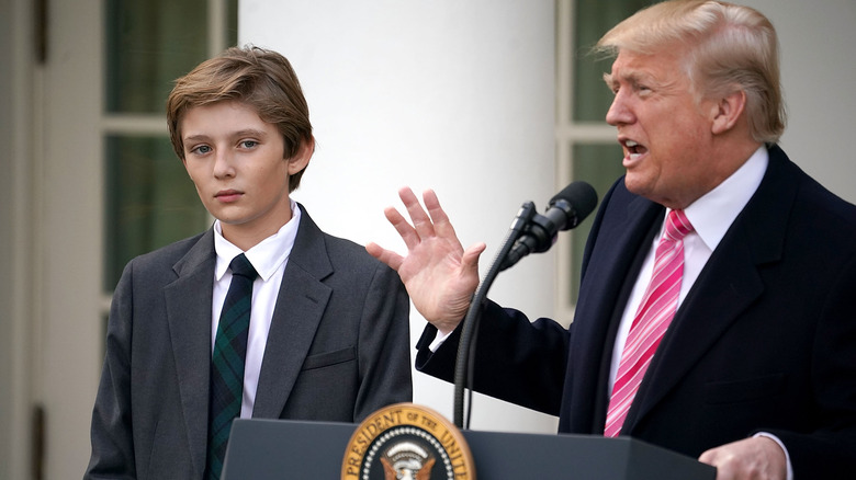 Barron Trump, standing next to Donald Trump