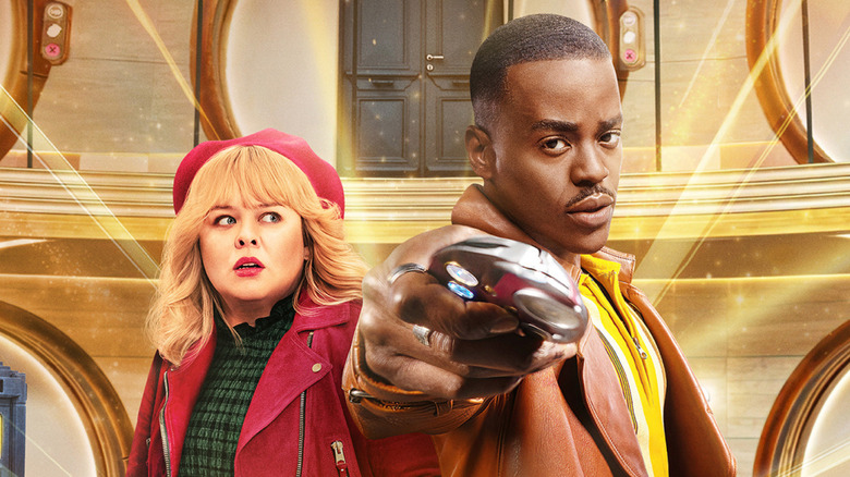 Nicola Coughland and Ncuti Gatwa in key art for Doctor Who: Joy to the World