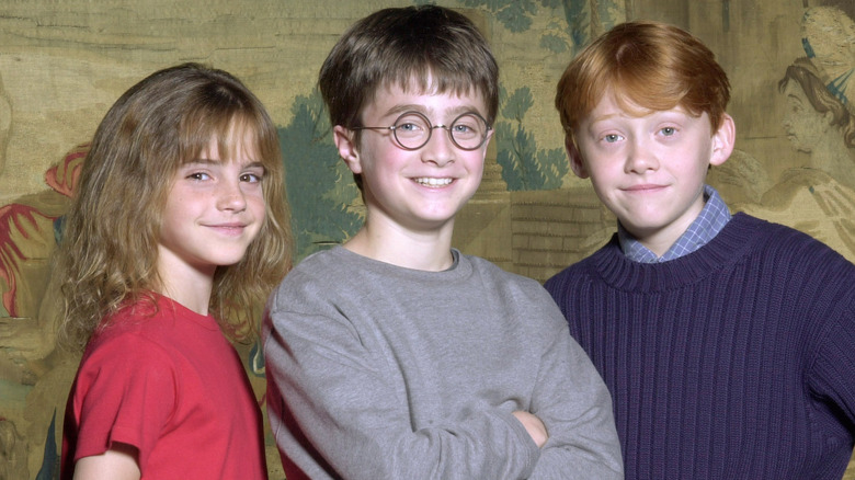 Emma Watson, Daniel Radcliffe, and Rupert Grint after being cast in Harry Potter