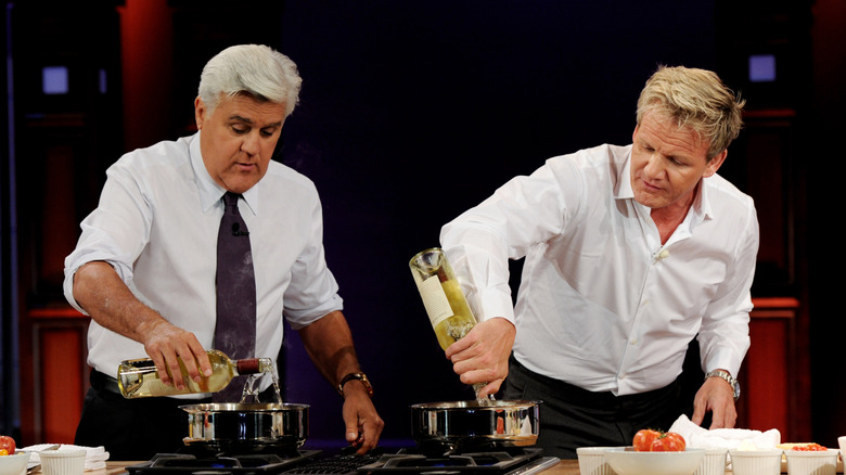 Masterchef Gordon Ramsay (R) appears on The Tonight Show with Jay Leno