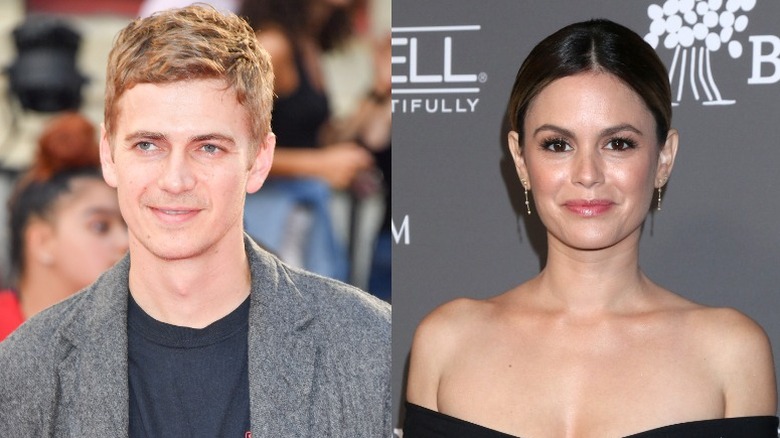 Hayden Christensen smiling (left), Rachel Bilson smiling (right)