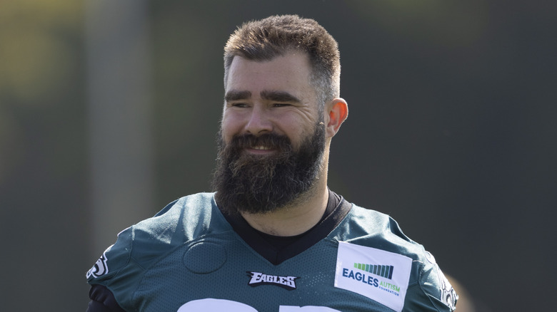 Jason Kelce smiling in uniform