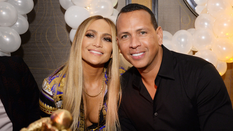 Jennifer Lopez and Alex Rodriguez smiling