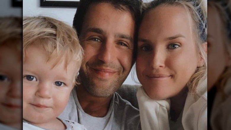 Josh Peck, Paige O'Brien and their son Max Peck smiling for a selfie