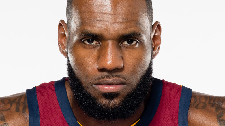 LeBron James looking at camera in basketball uniform