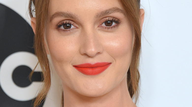 Leighton Meester poses in red lipstick