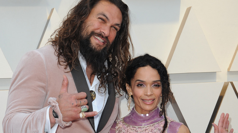 Jason Momoa and Lisa Bonet smiling