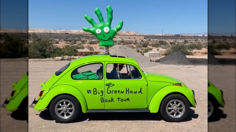 Matthew Gray Gubler in his green VW Beetle