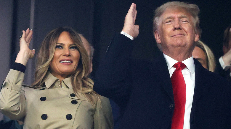 Melania Trump waving with Donald Trump