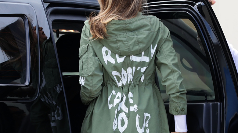 Melania Trump wearing her controversial green jacket