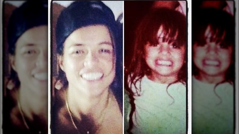 A split image of Michelle Rodriguez with her younger self