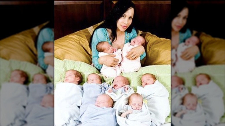 Natalie Suleman with her infant octuplets