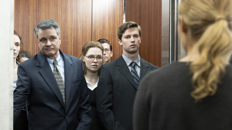 Patrick Schwarzenegger and co-stars in scene from The Staircase
