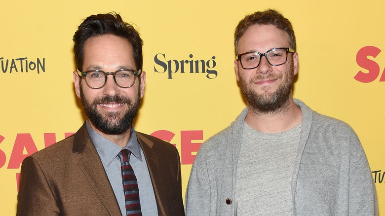 Paul Rudd all smiles with Seth Rogen