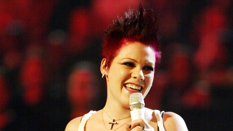 Pink smiling on stage