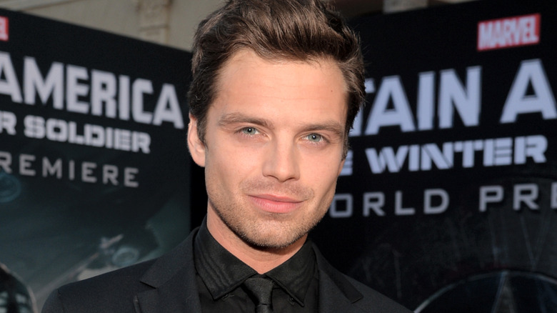 Sebastian Stan posing at the Captain America: The Winter Soldier premiere