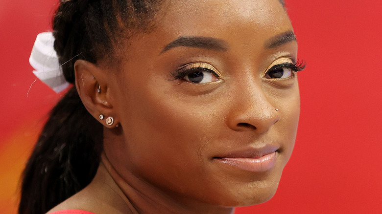 Simone Biles with gold eyeshadow