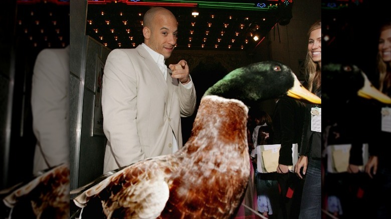 Vin Diesel pointing at duck