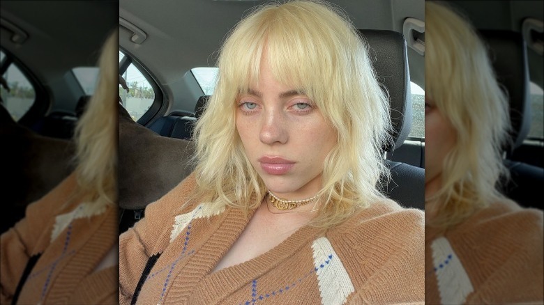 Billie Eilish with a serious expression