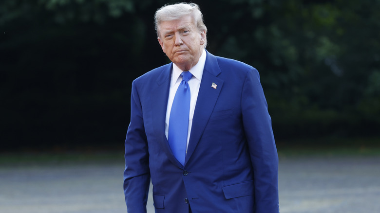 Donald Trump arriving to a meeting at the 2025 NATO summit.