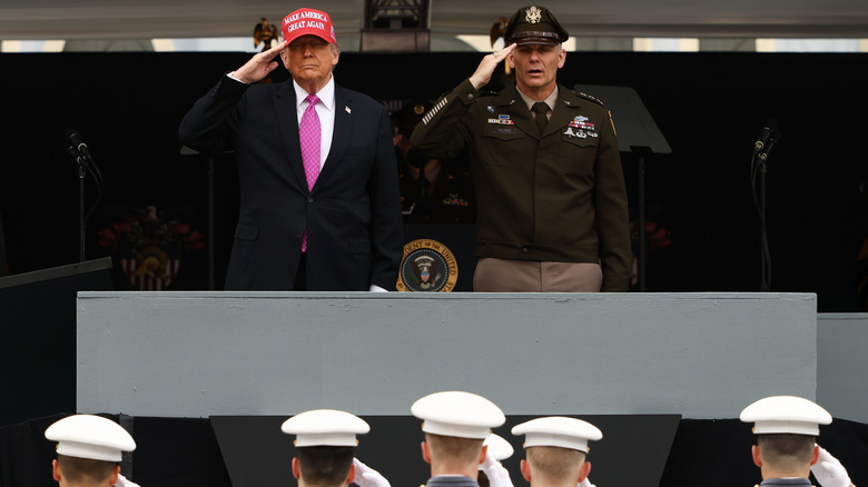 Donald Trump salutes graduates at the United States Military Academy.