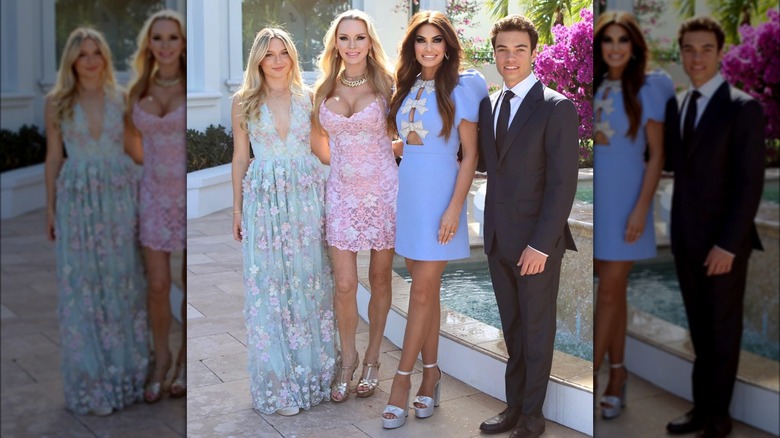 Kimberly Guilfoyle wearing blue mini dress in pre-prom photo with her son and his date