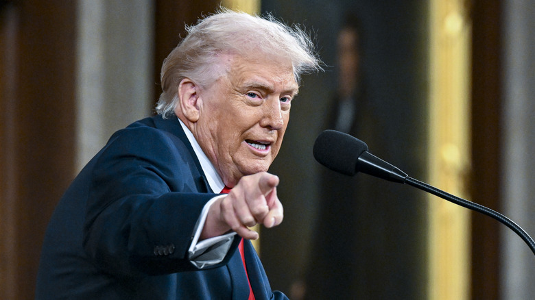 President Donald Trump pointing during his 2026 State of the Union address