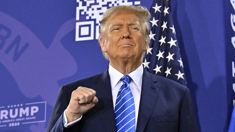 Donald Trump clenched fist smiling