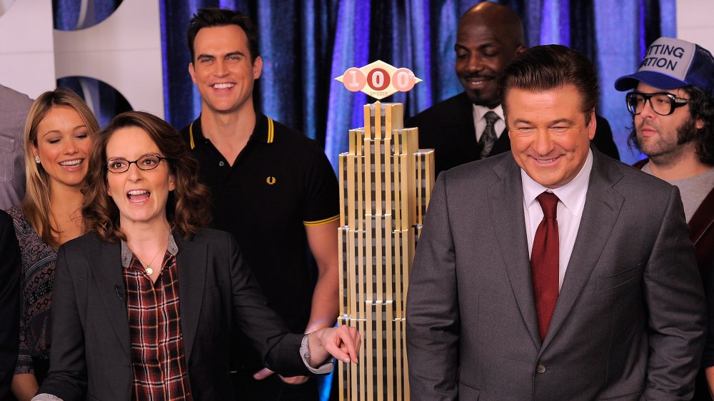 Actors Tina Fey and Alec Baldwin and the cast of "30 Rock" attend the "30 Rock" 100th Episode Celebration at Silver Cup Studios