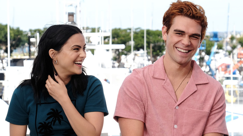 Camila Mendes and KJ Apa speak onstage at the #IMDboat at San Diego Comic-Con 