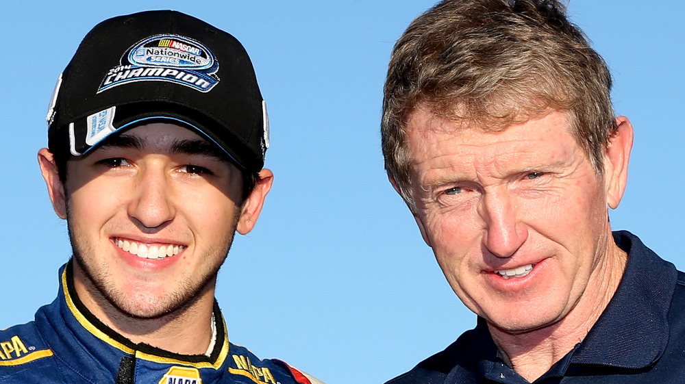 Chase and Bill Elliott posing for photos after his win