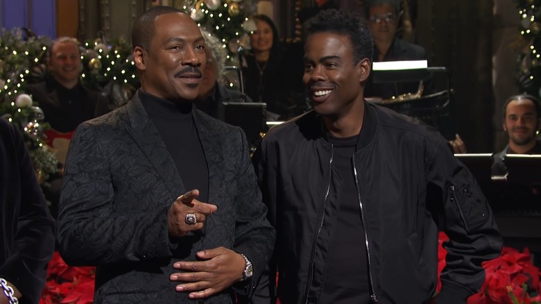 Eddie Murphy and Chris Rock smiling together on "Saturday Night Live"